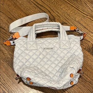 MZ Wallace Quilted Small Satchel in Light Blue with Trim Accents